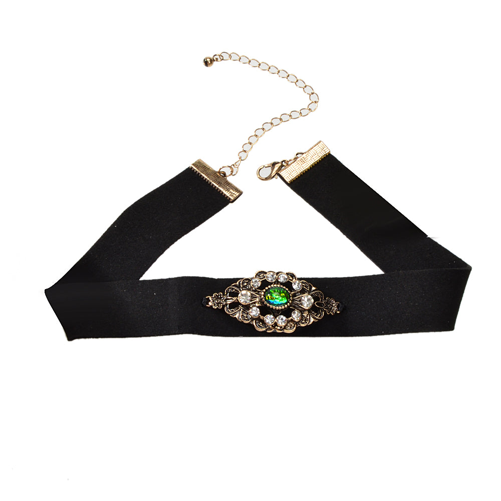 90s Retro Antique Gold Flower Black Velvet Tattoos Choker Necklace Gothic Collar