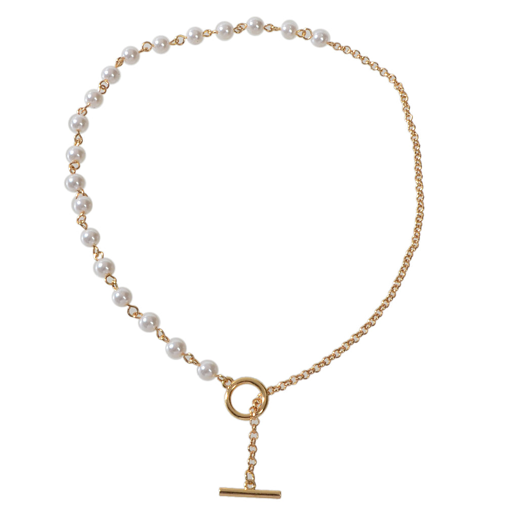 Ladies Jewelry Accessories Pearl Gold Chain Bar Charm Dangle Y Lariat Necklace