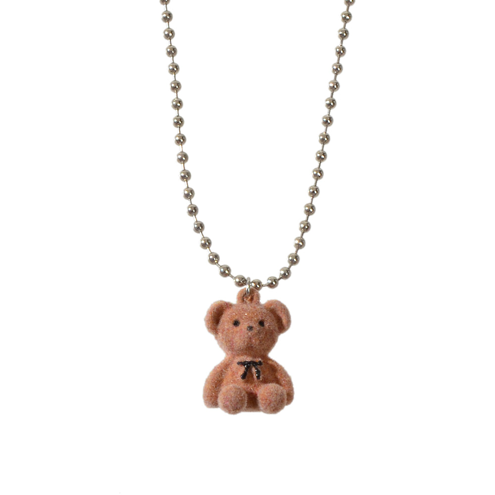 Silver Ball Chain Lovely 3D Brown Bear Charm Necklace Trendy Jewellery Accessory