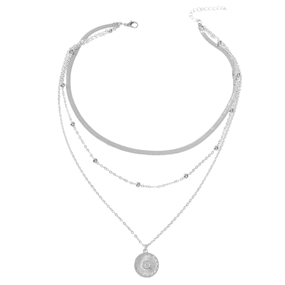 Boho Chic Jewelry Gold Silver Metal Multi-layer Chain Coin Disc Pendant Necklace
