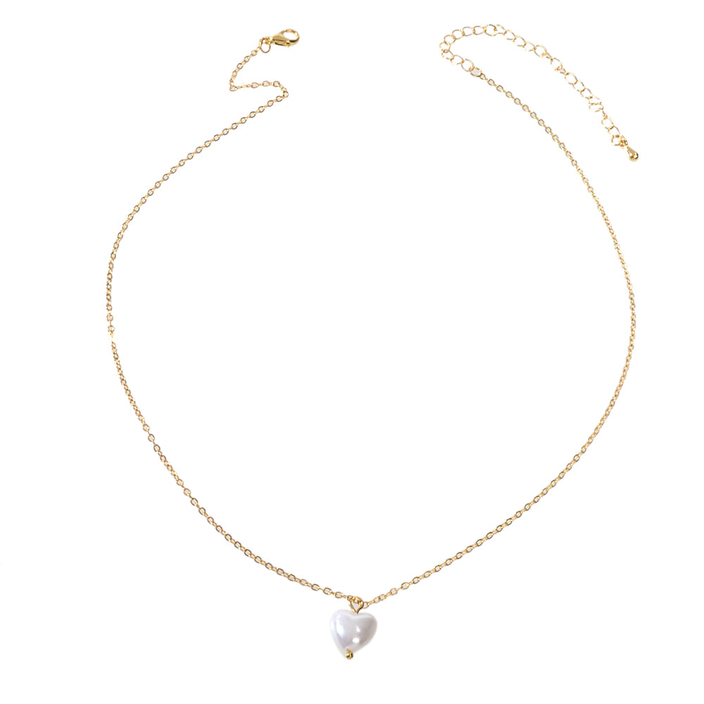 Anniversary Jewelry Gold Chain Pearl Heart Charm Necklace Gifts for Best Friends