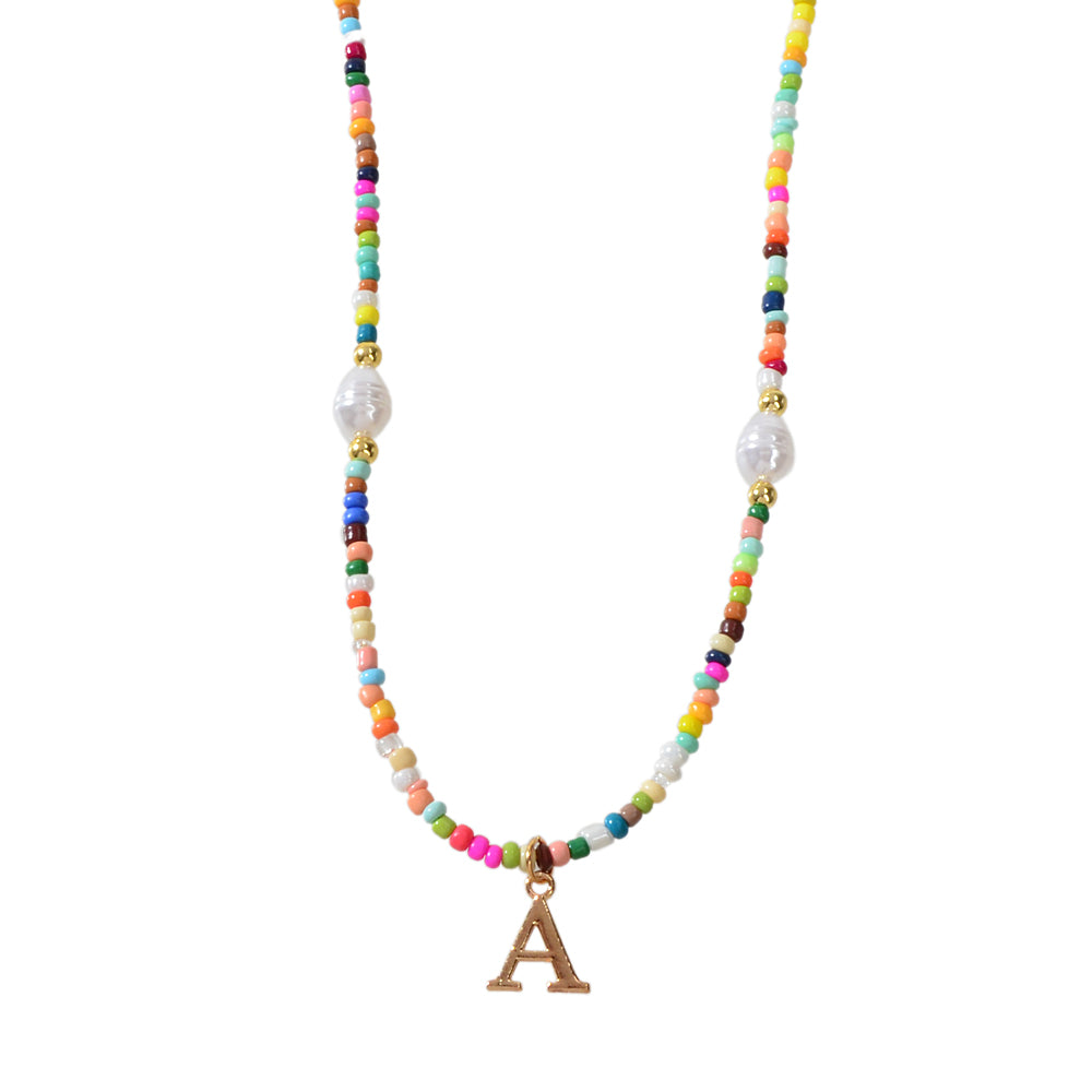 Boho Chic Pearl Colourful Seed Beads Chain Letter A Necklace Ethnic Accessories