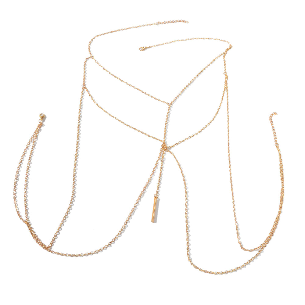 Sexy Gold Bikini Beach Body Chain Layered Chest Harness Belly Waist Jewellery