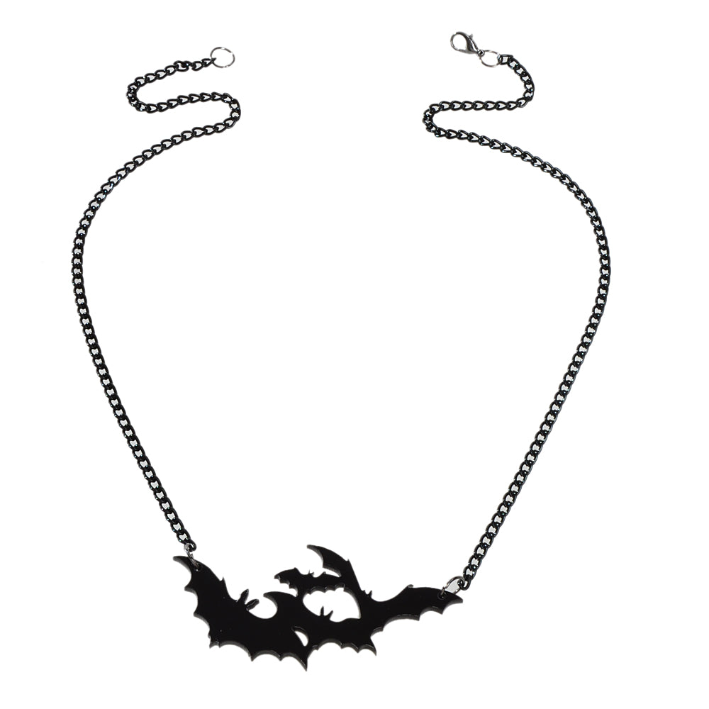 Halloween Jewellery Black Acrylic Bat Statement Pendant Punk Necklace Accessory
