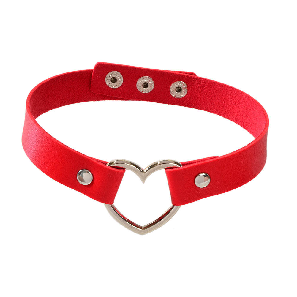 Heart Adjustable Choker Rhinestone Decoration Punk Necklace Goth Cosplay Jewelry