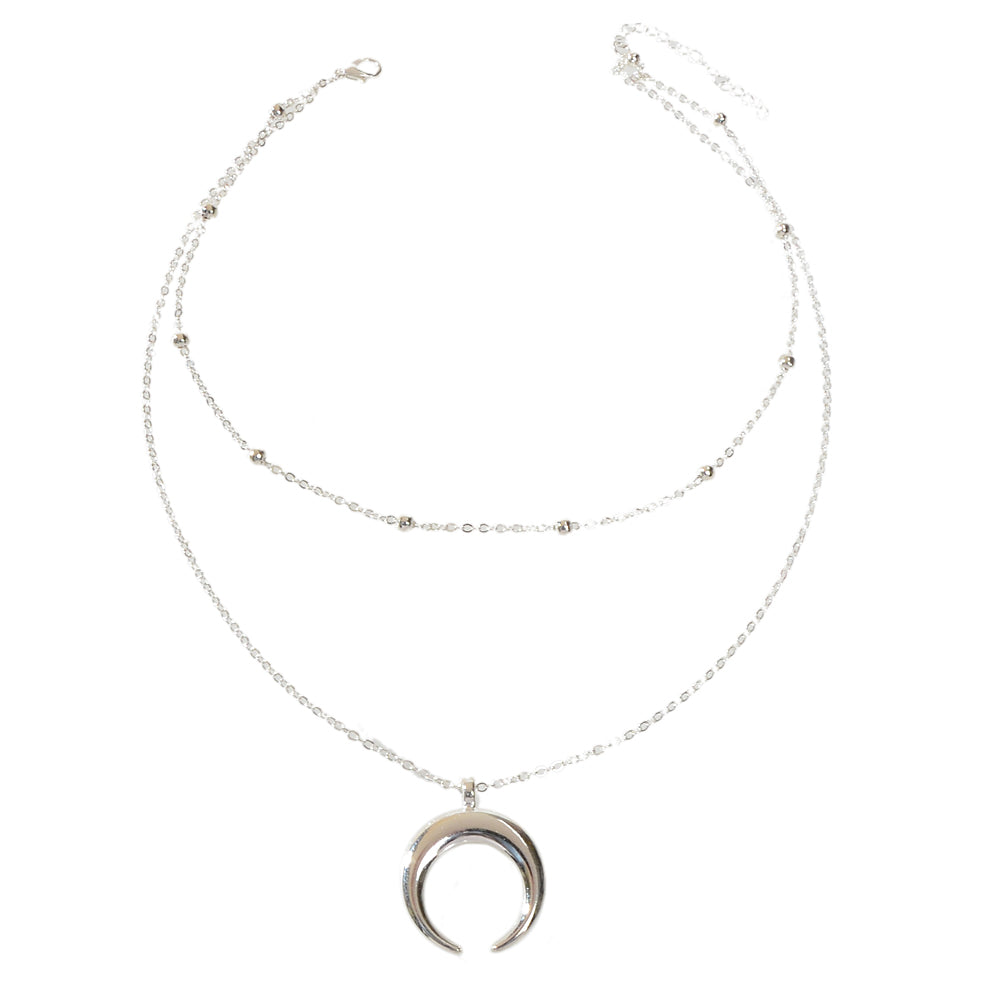 Double layer Silver Chain Moon Pendant Necklace Accessories Horn Collar Gift