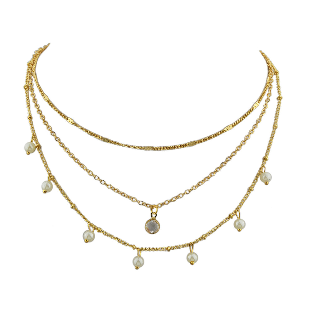 AU Local Fashion Pearl Charm Gold Multi-layer Chain Necklace New Style Jewellery