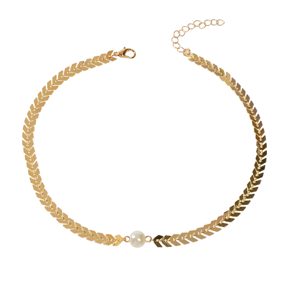 Fashion Jewellery Pearl Decor Gold Chain Arrow Choker Necklace Teens Accessories