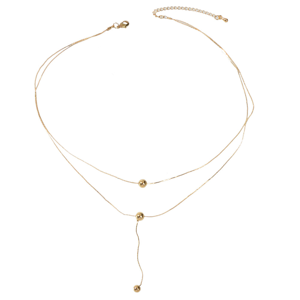 Perfect Jewellery Gold Double layer Chain Necklace Beads Charm Y Lariat Necklace