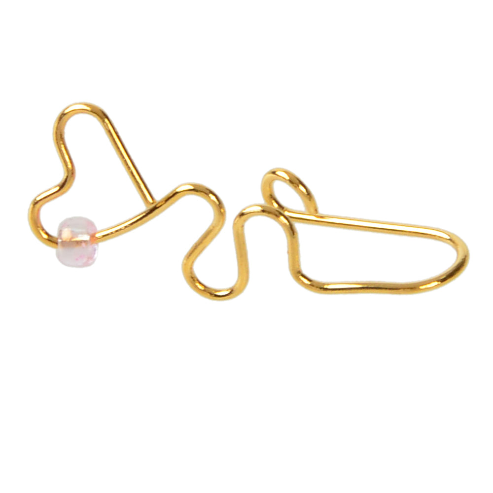 Lip Ear Fake Gold Heart Nose Rings Studs Bead Clip On Nose Hoop Piercing Jewelry