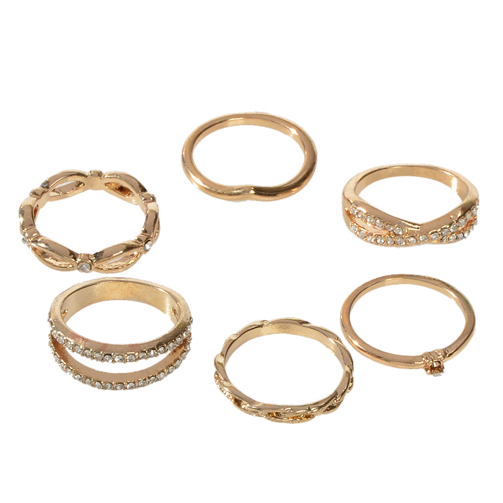 6pcs Band Women Gold Metal with Rhinestone Multiple Midi Finger Knuckle Ring set