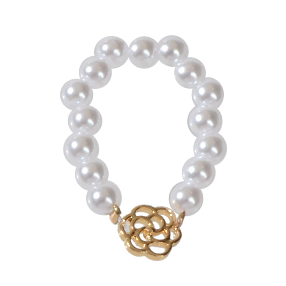 Perfect Elastic Pearl Gold Flower Finger Ring Wedding Engagement Gift Jewellery