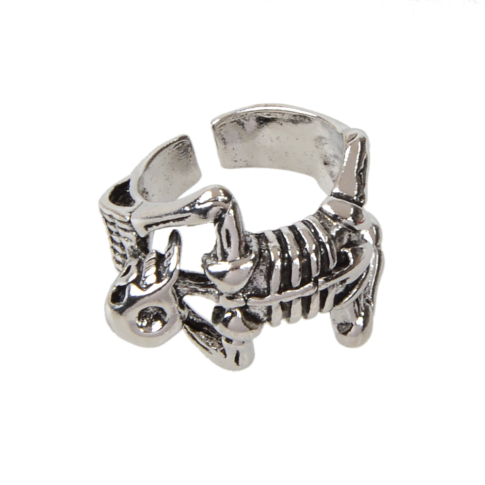 Punk Goth Hip Hop Antique Silver Skull Oxidized Vintage Statement Open Cuff Ring