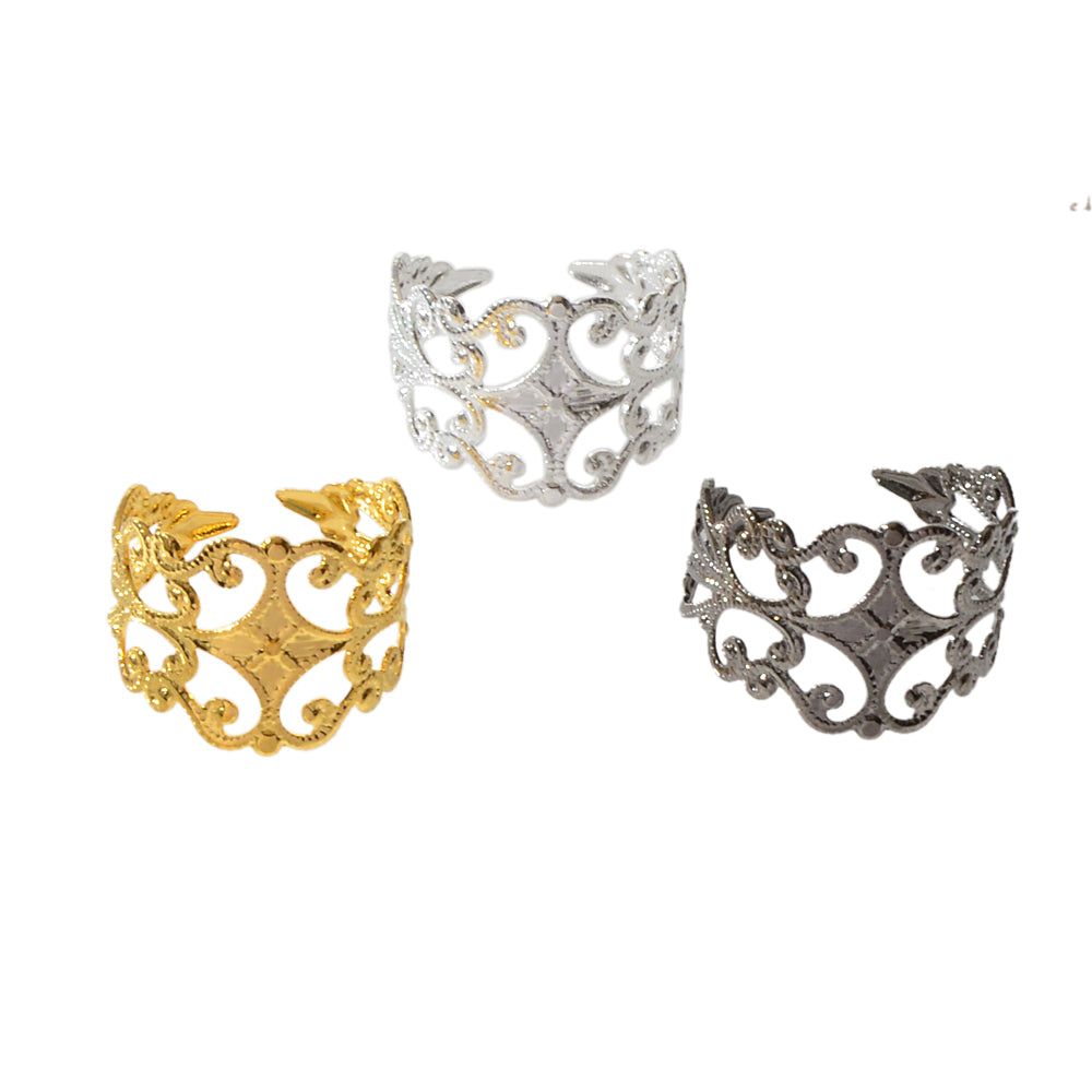 Retro Court Style 3pcs Gold Silver Geometric Flower Open Cuff Stackable Ring Set