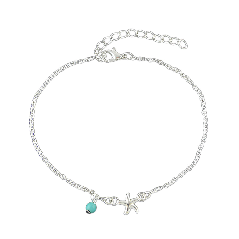 Gold Silver Chain Turquoise Starfish Anklet Barefoot Ankle Foot Jewellery