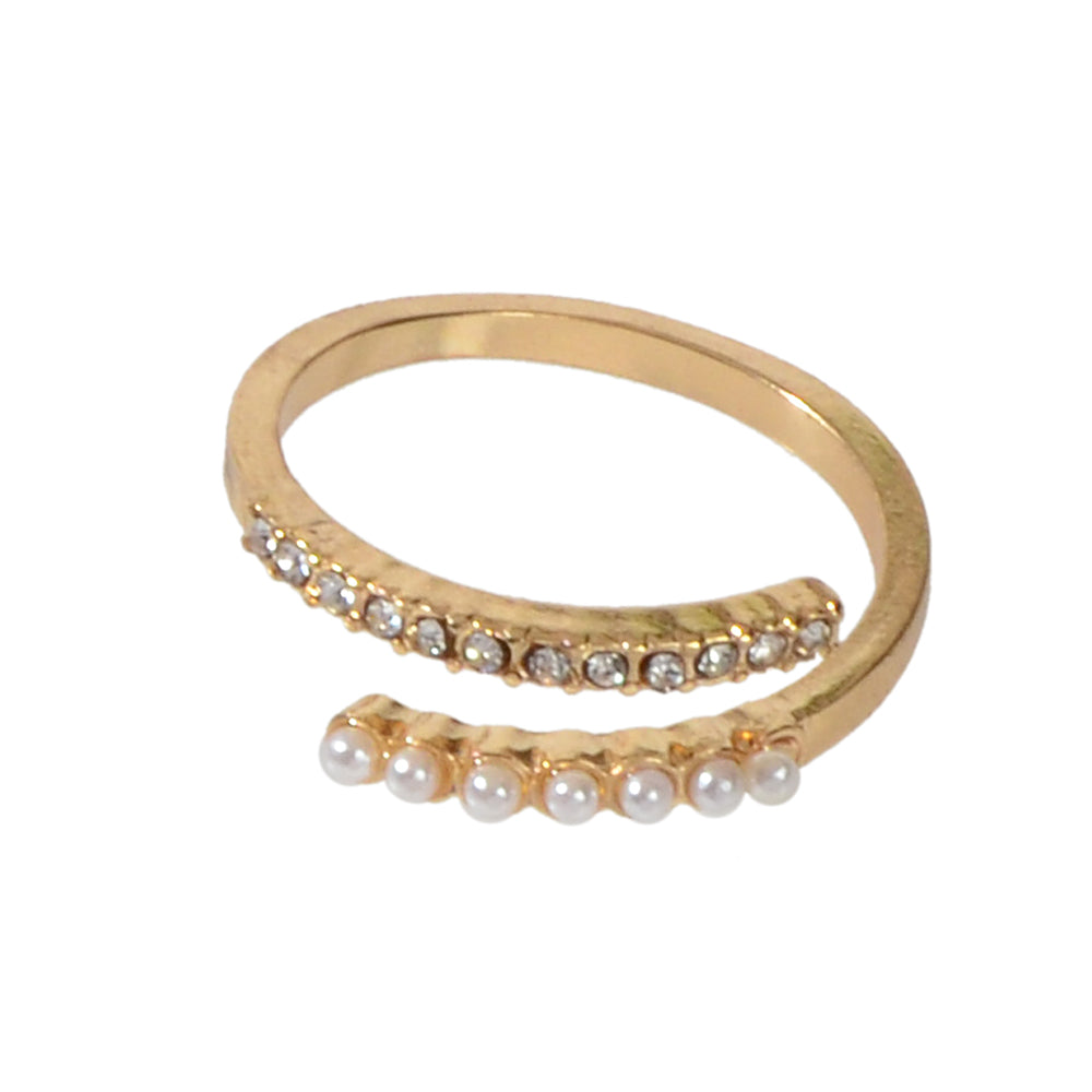 Anniversary Wedding Jewelry Band Women Rhinestone Pearl Gold Finger Circle Ring