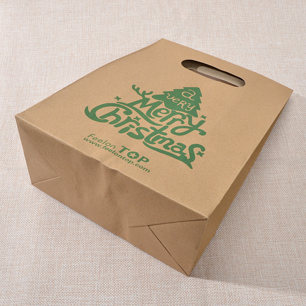 1 pc Merry Christmas Pattern Big Brown Paper Gift Bag Festival Party Favors Bags