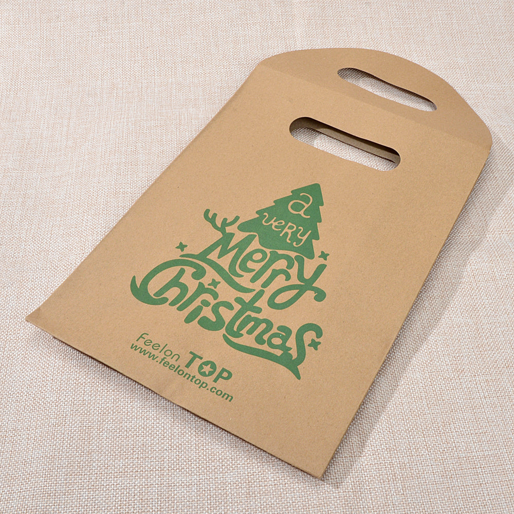 1 pc Merry Christmas Pattern Big Brown Paper Gift Bag Festival Party Favors Bags