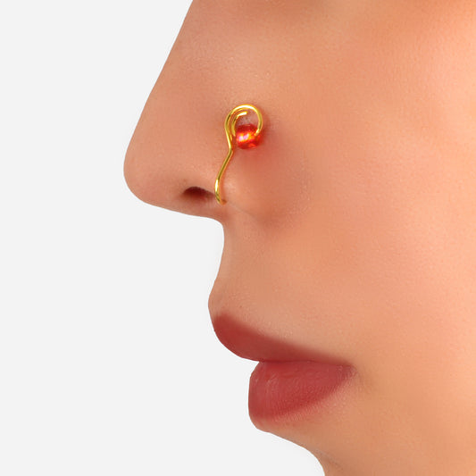 Faux Lip Ear Nose 1pc Metal Circle Red Beads Non Piercing Clip On Nose Hoop Ring