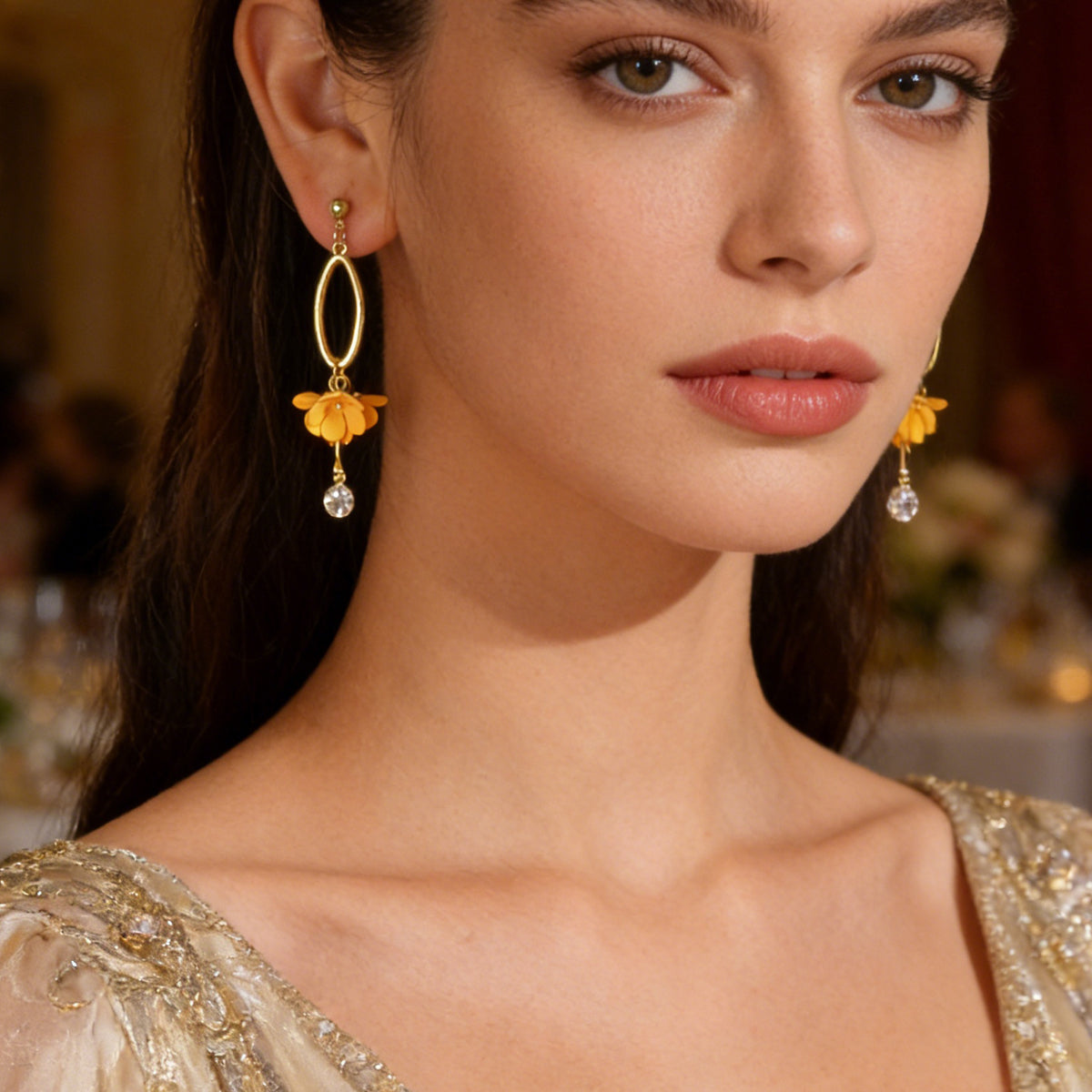 Orange Charm Rhinestone Charm Gold Colour Dangle Earrings Women Party Decoration