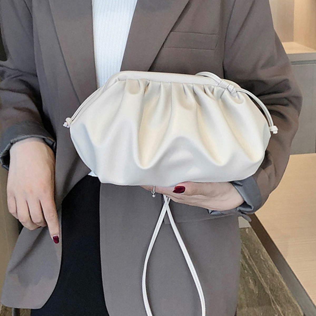 Black White PU Leather Clutch Handbag Shoulder Crossbody Bag Fashion Women Bag