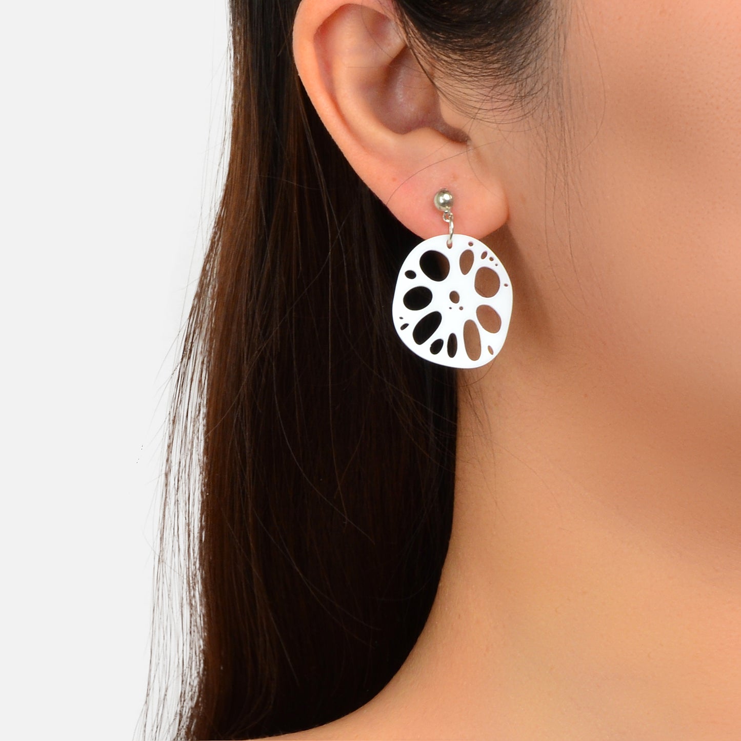 Designer Stylish Jewellery White Acrylic Lotus Root Asymmetric Dangle Earrings