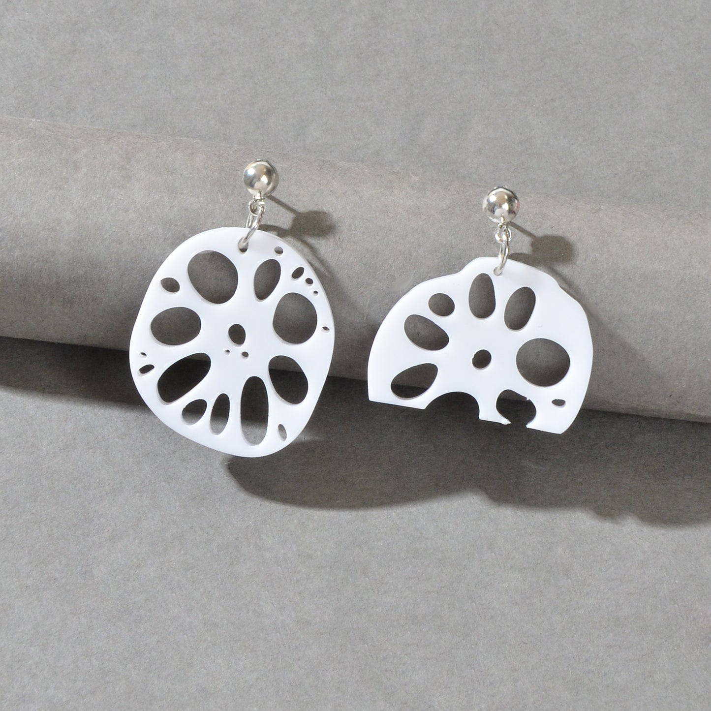 Designer Stylish Jewellery White Acrylic Lotus Root Asymmetric Dangle Earrings
