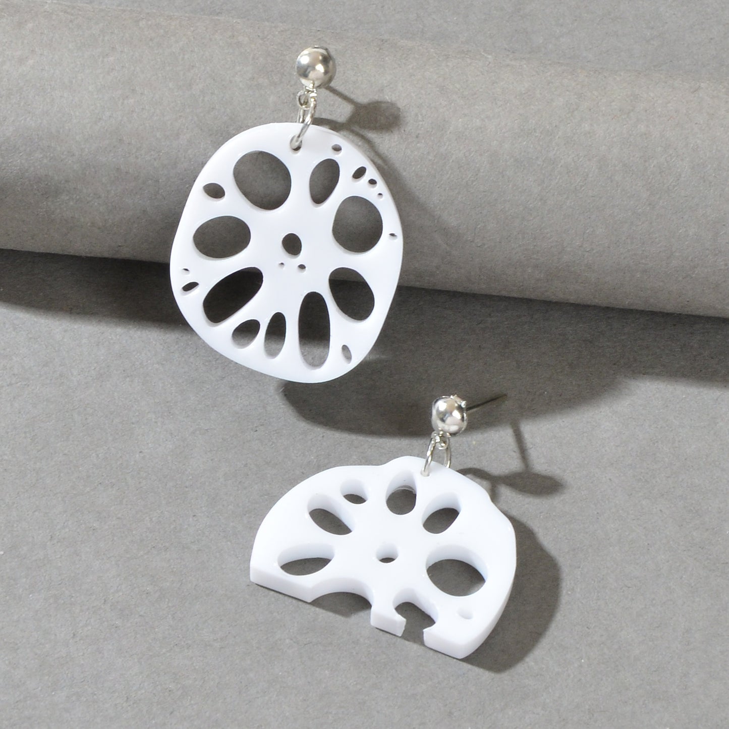 Designer Stylish Jewellery White Acrylic Lotus Root Asymmetric Dangle Earrings