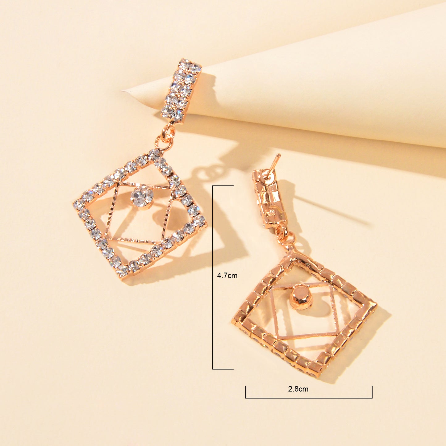 Anniversary Wedding Jewelry Luxury Full Rhinestone Square Dangle Bridal Earrings