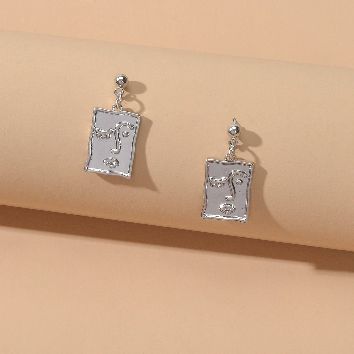 Punk Gold Silver Face Pattern Rectangle Dangle Drop Earrings Statement Jewellery