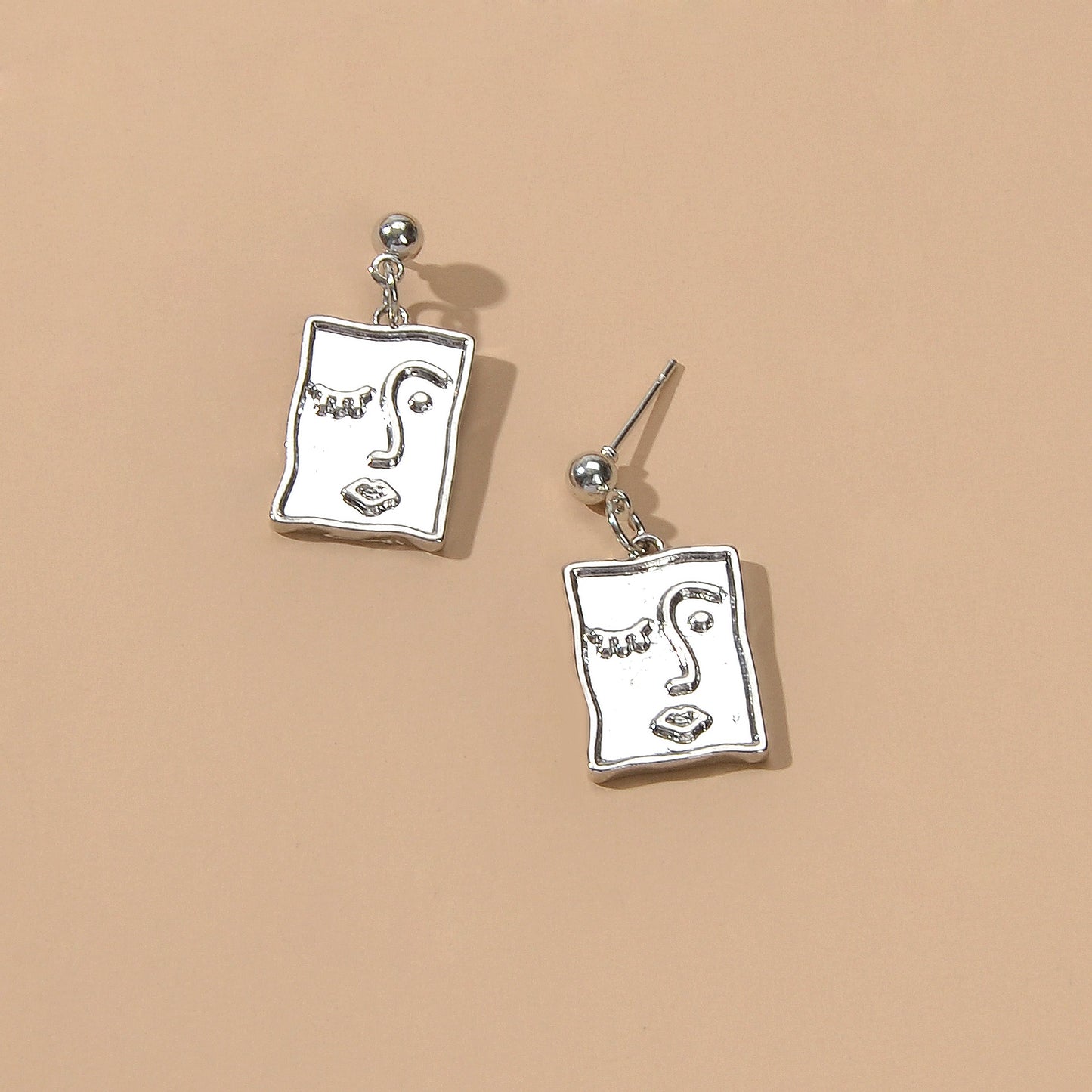 Punk Gold Silver Face Pattern Rectangle Dangle Drop Earrings Statement Jewellery