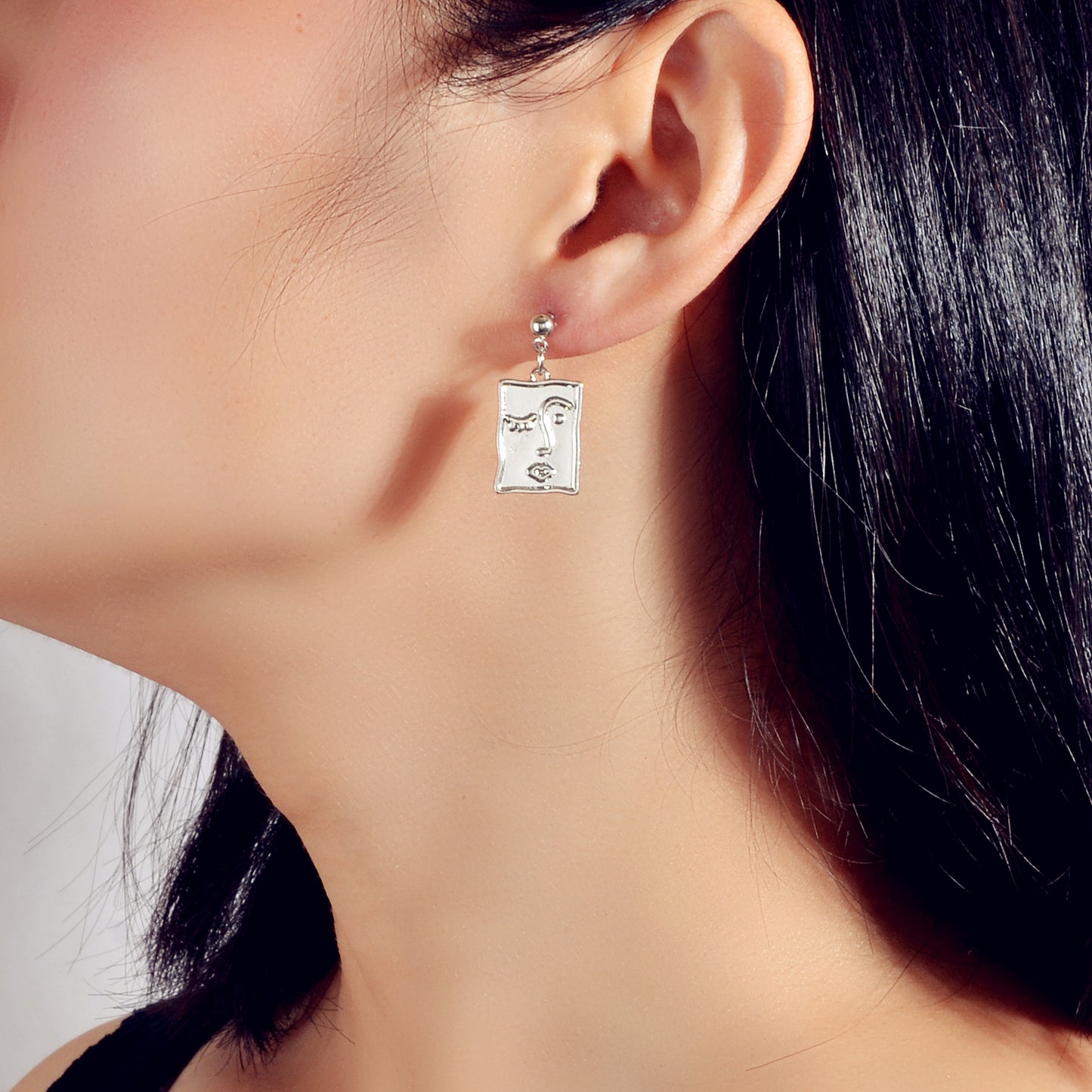 Punk Gold Silver Face Pattern Rectangle Dangle Drop Earrings Statement Jewellery