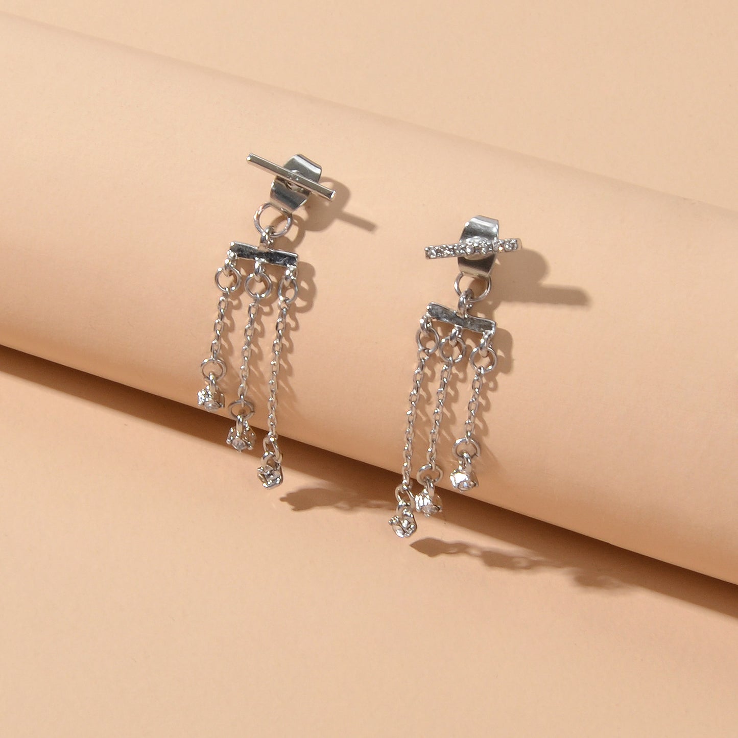 Delicate Jewelry Rhinestone Decor Silver Chain Tassel Charm Earrings Ear Jacket