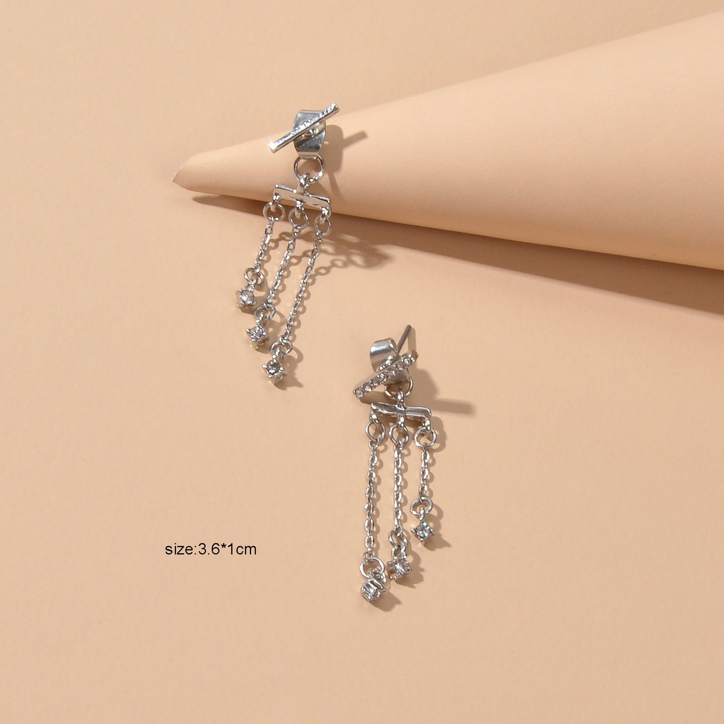 Delicate Jewelry Rhinestone Decor Silver Chain Tassel Charm Earrings Ear Jacket