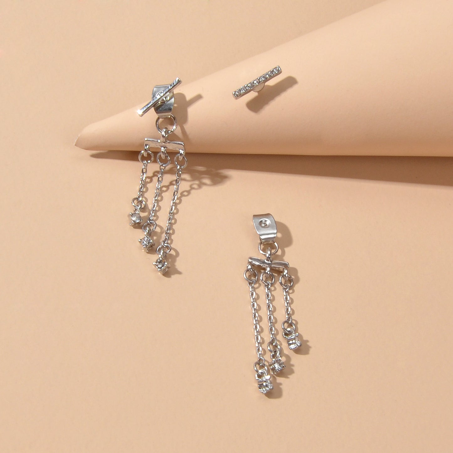 Delicate Jewelry Rhinestone Decor Silver Chain Tassel Charm Earrings Ear Jacket
