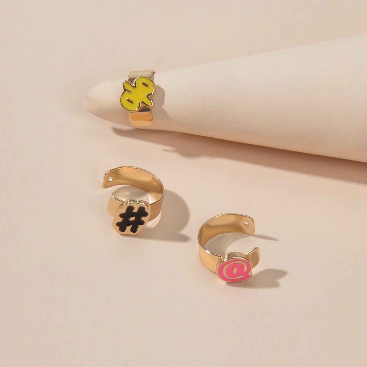 Cartilage Jewellery 3 pcs Candy Color Enamel Symbol Gold Ear Cuff Earrings set