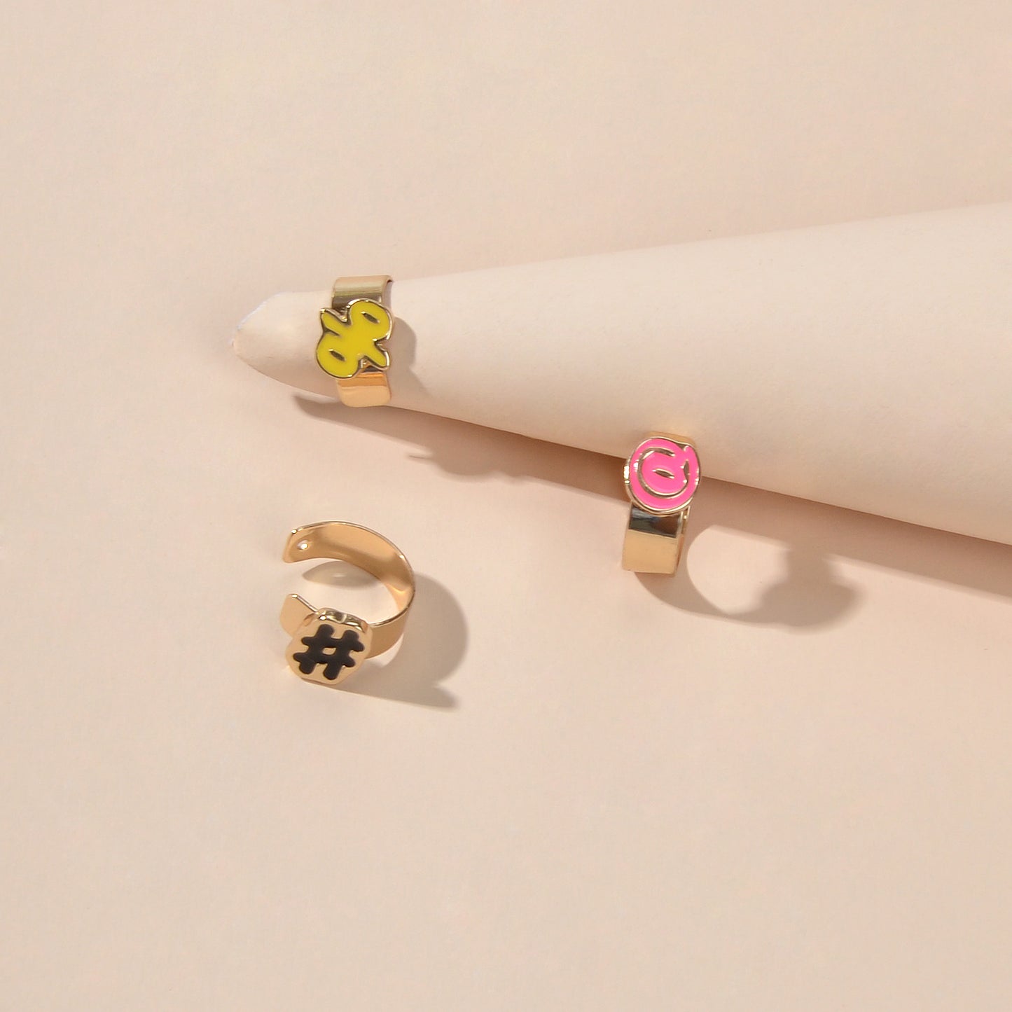 Cartilage Jewellery 3 pcs Candy Color Enamel Symbol Gold Ear Cuff Earrings set