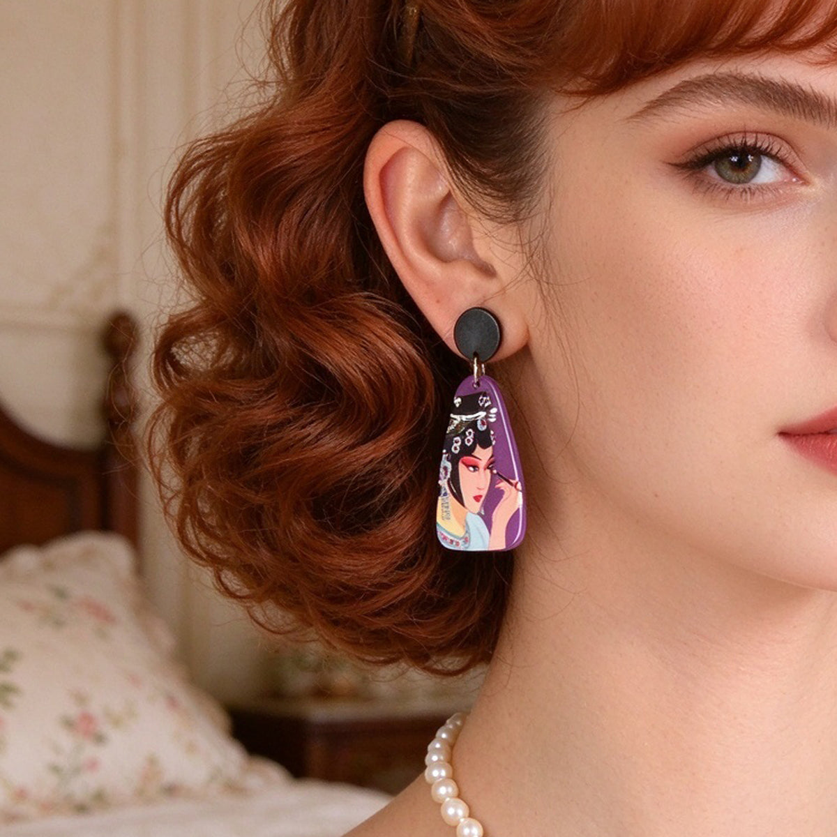 Multicolour Peking Opera Figure Acrylic Dangle Earrings Retro Statement Jewelry