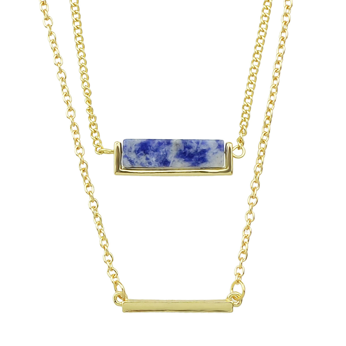 Boho Chic Jewellery Multi layer Gold Chain with Bar Blue Stone Pendant Necklace