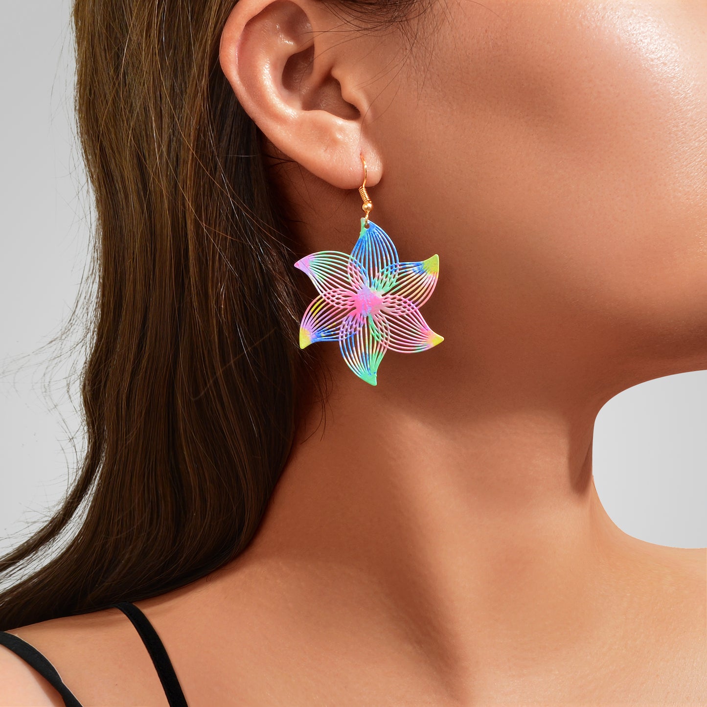 Y2k Jewelry Colorful Hollow Flower Metal Dangle Earrings Party Daily Vacation Jewelry Rave Accessories
