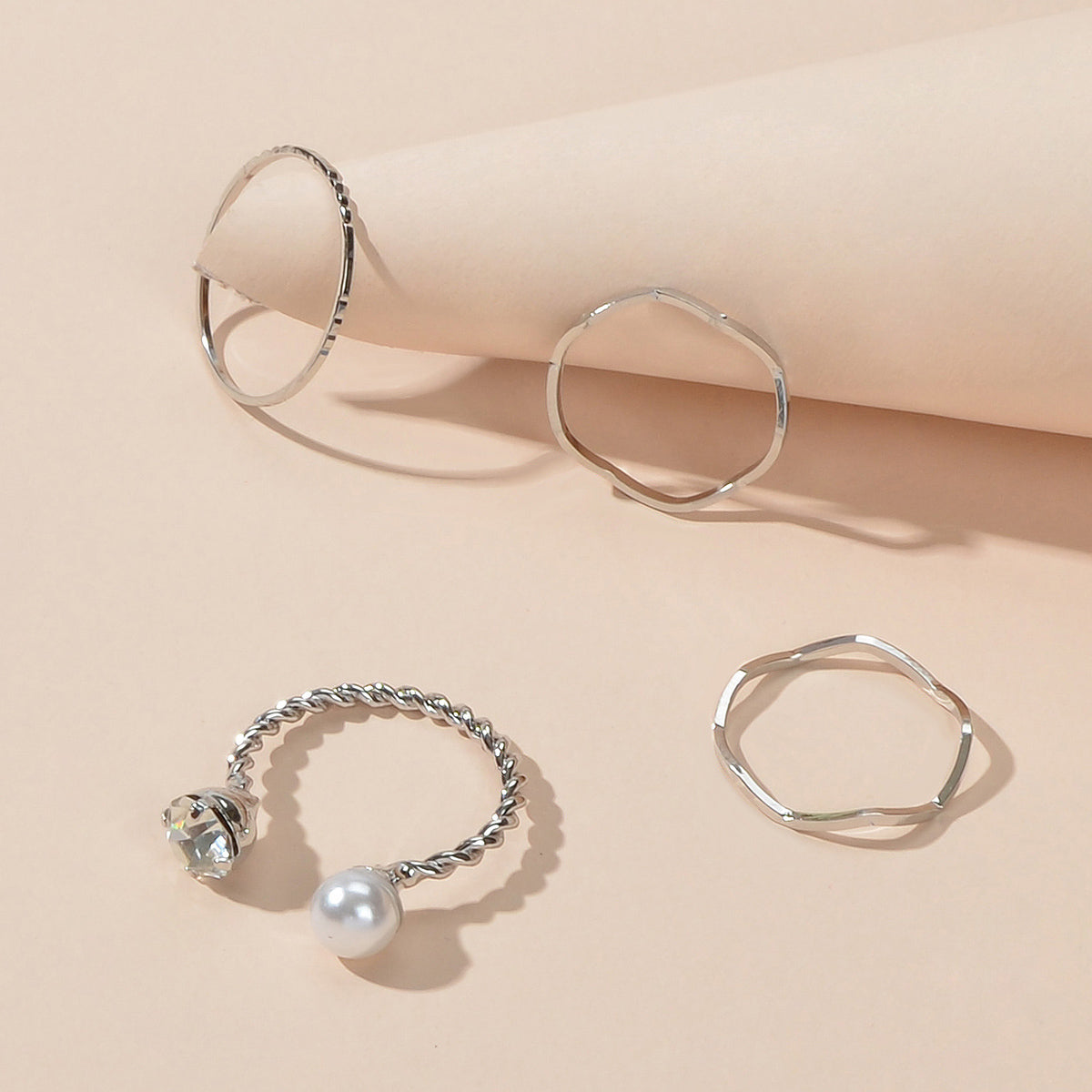 4 pcs Trendy Minimalist Silver Geometric Stackable Multiple Midi Finger Ring Set