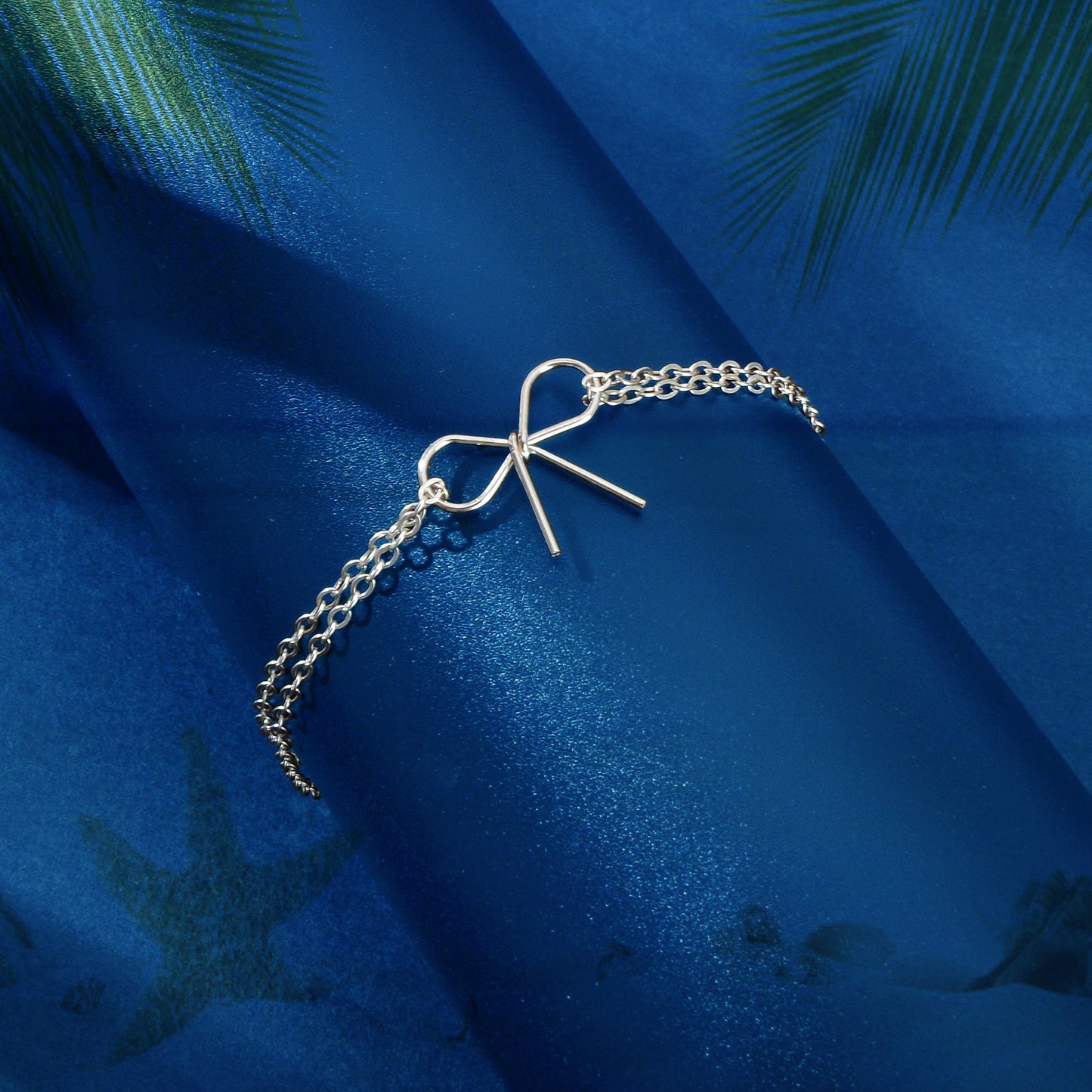 Minimalist Summer Gold Silver Bow Double Layer Chain Anklet Holiday Foot Jewelry