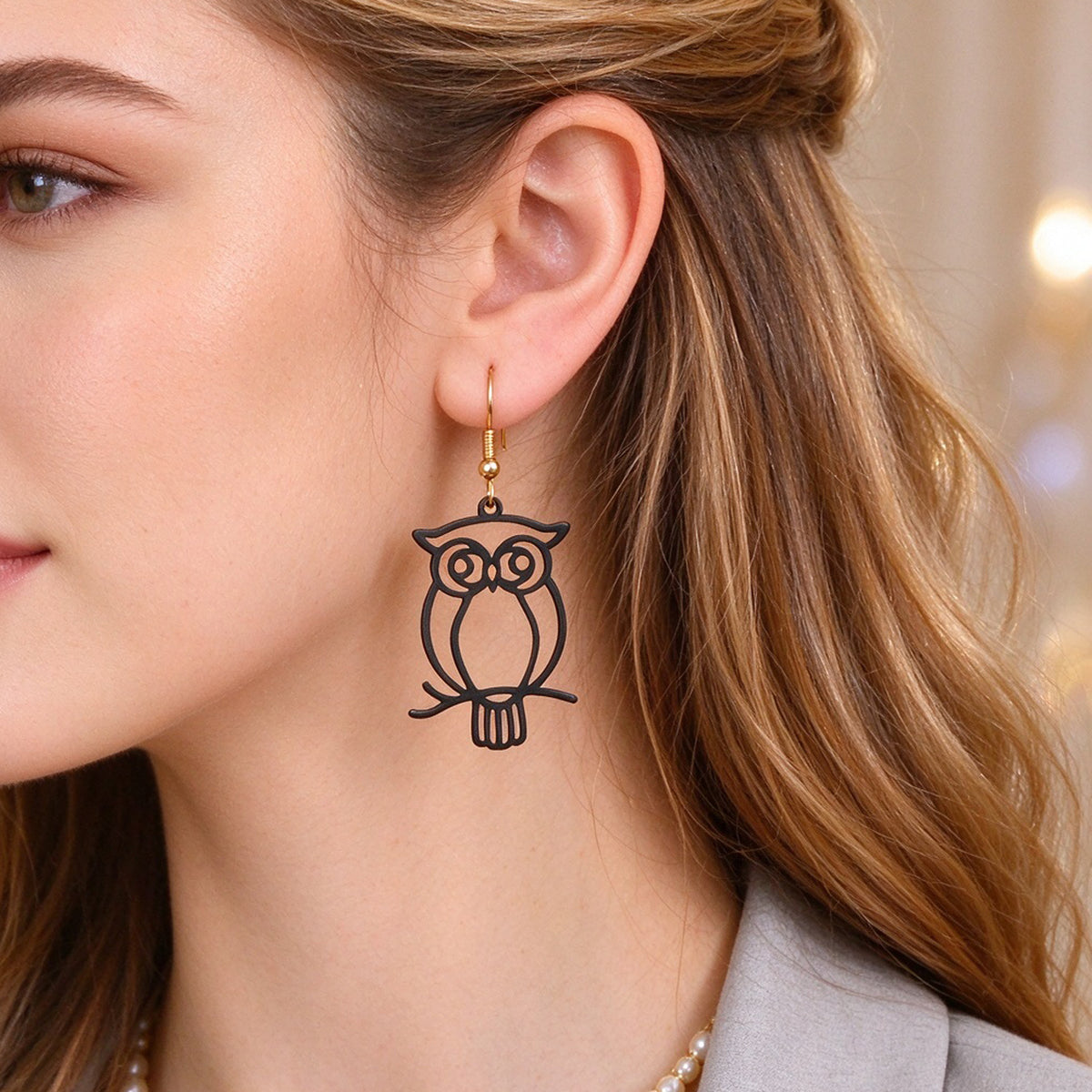 Halloween Black Cutout Owl Branch Drop Earrings creative Animal Party Jewellery
