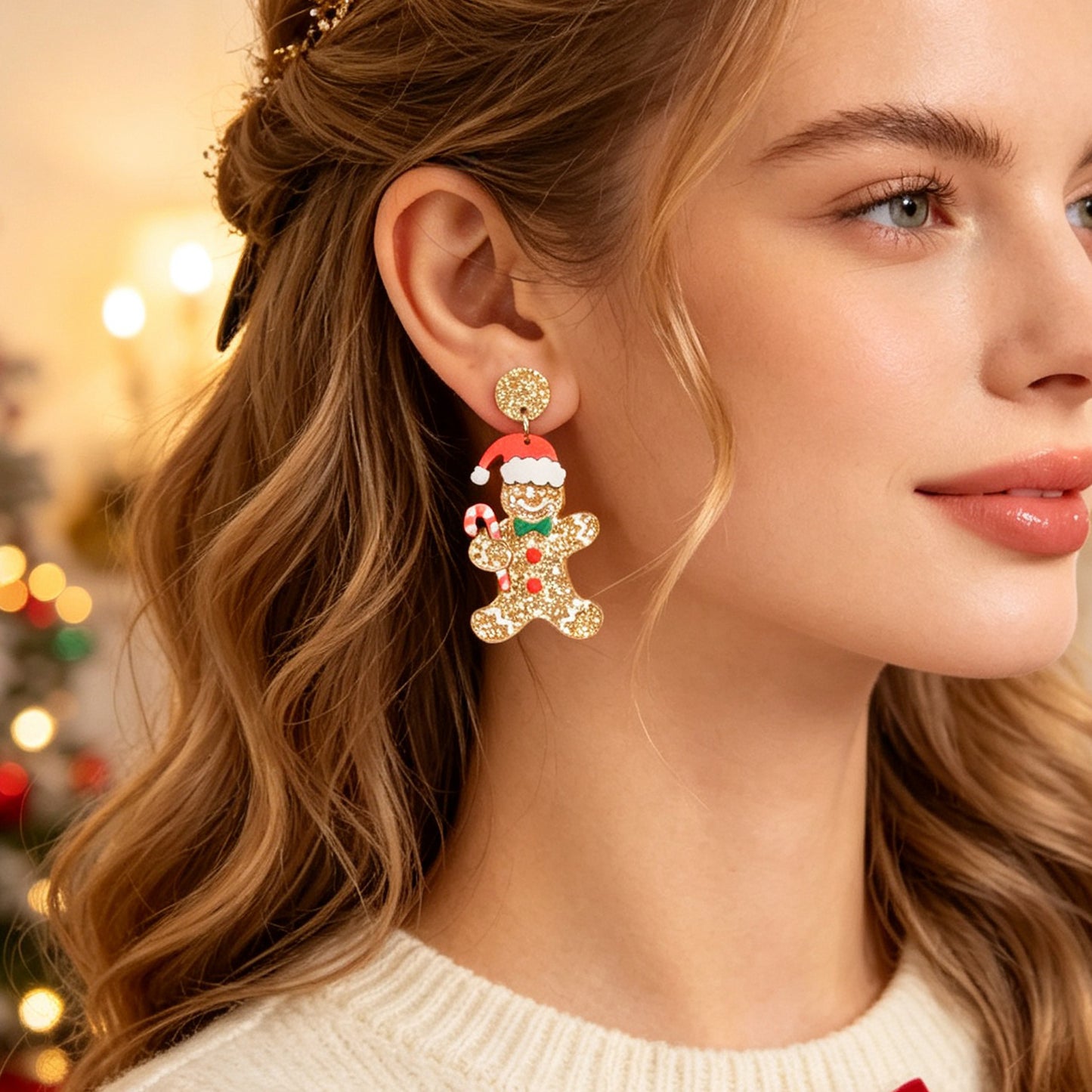 Cute Christmas Gingerbread Man Dangle Earrings Festive Holiday Fun Xmas Jewelry