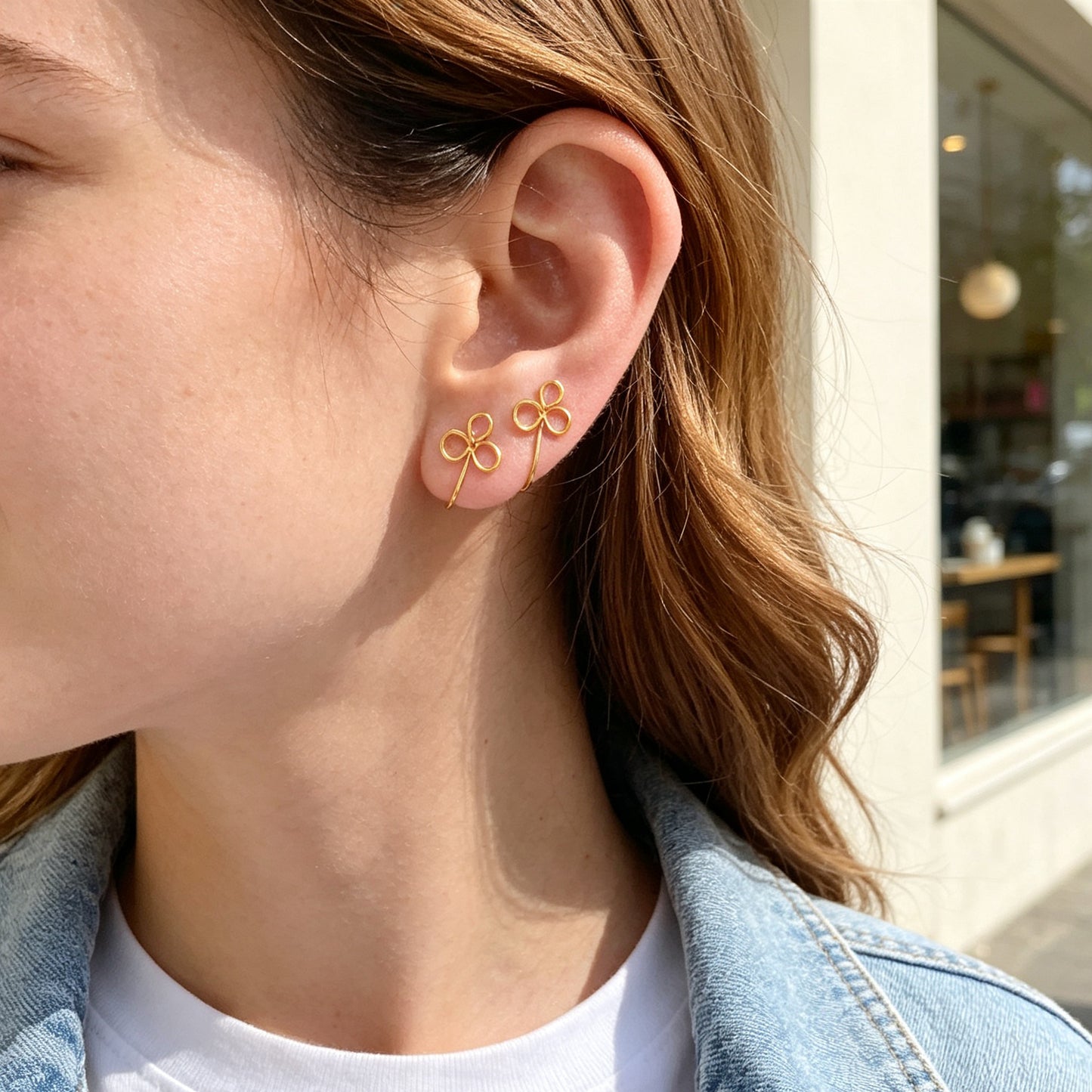 2pcs Simple Dainty Ear Cuff No Piercing Gold Lucky Four Leaf Cartilage Ear Clips