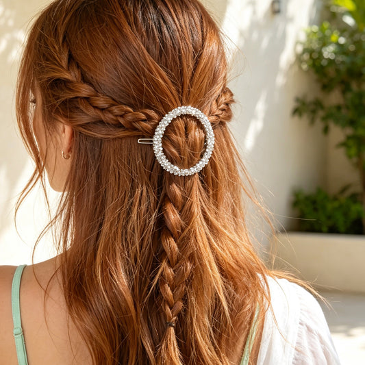 Glamorous Full Rhinestone Circle Hair Clip Elegant Party Dating Hair Accessory