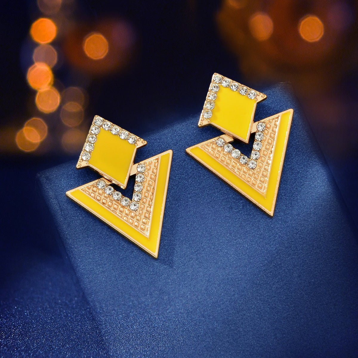 Costume Jewellery Rhinestone Enamel Triangle Geometric Stud Bridal Earrings Gift