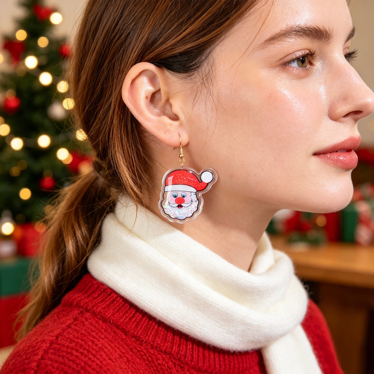 Star Sequin Filled Christmas Santa Claus Drop Earrings Clear Acrylic Material Festival Jewelry Gift