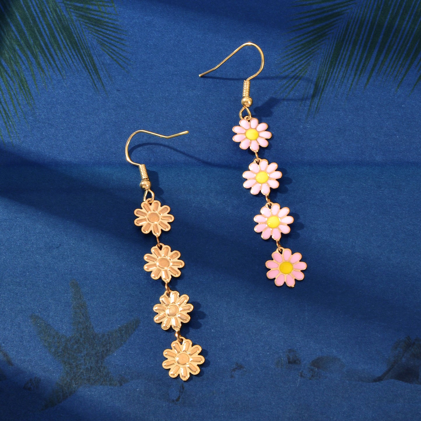 Sweet Pink Flower Long Pendant Dangle Earrings Women Daily Festival Jewelry Gift