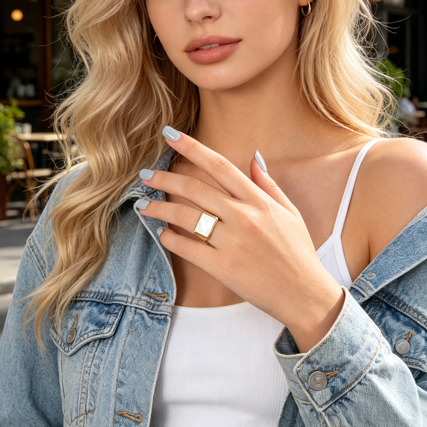 Textured Jewellery Square White Punk Gold Finger Ring Fashion Women Accessories